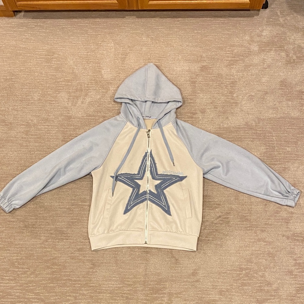 Aelfric Eden Blue and Cream Full Suede Full Zip Star Hoodie